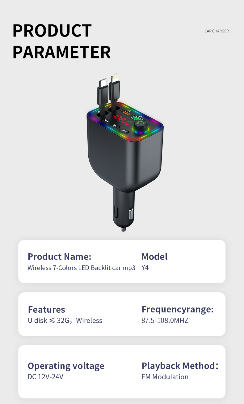 Multifunctional Car-Mounted Blue Mp Player Bluetooth + Charging + Fm Transmitter + Hands-Free Calling Cross-Border Manufacturer Supply