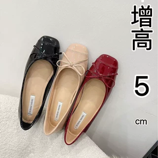 小个子内增高女鞋蝴蝶结方头浅口芭蕾单鞋女软底玛丽珍鞋百搭复古