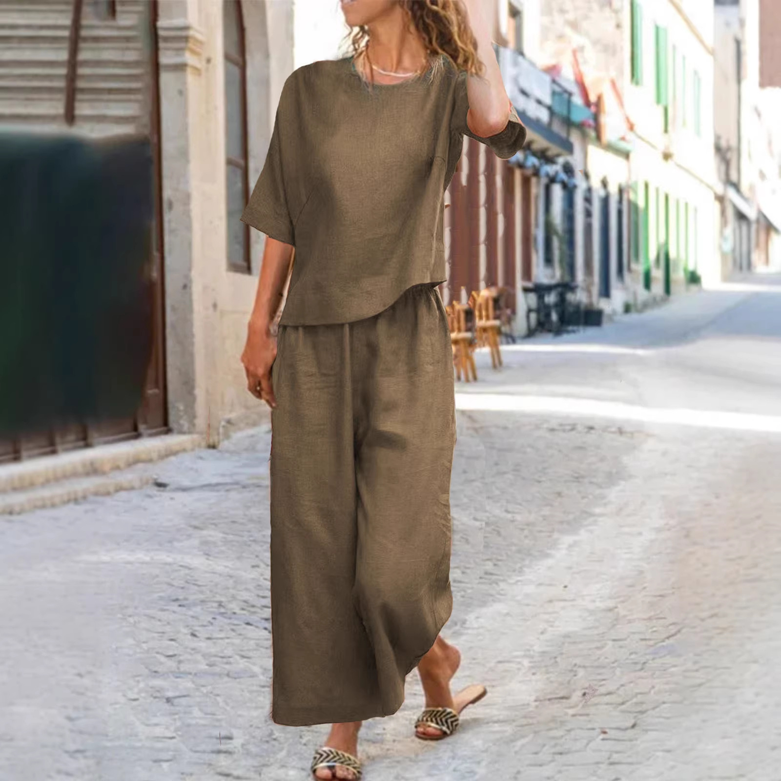 Plus Size Women's Solid Color Short Sleeve Set Loose European American Style Two Piece Women's Clothing Fashion_ecoleips.com