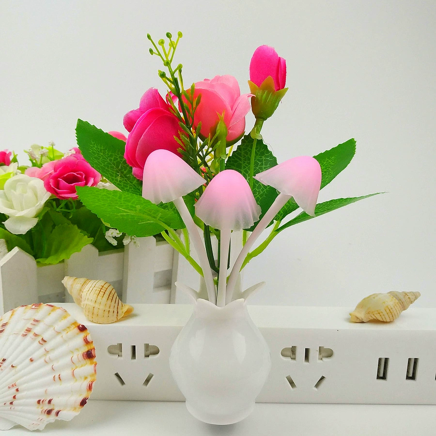 Mushroom LED lamp, 4‑LED, light‑control sensor, colorful rose base, 0.5 W, EU/US options