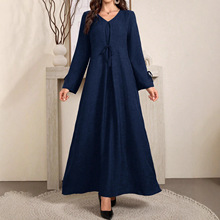 2025跨境外贸女装连衣裙亚马逊迪拜聚会派对收腰系带长袖连衣裙