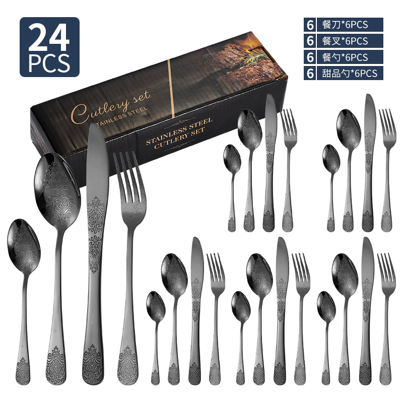 Amazon cubiertos de acero inoxidable cuchillo y tenedor cuchara set 24 piezas restaurante hotel cuchillo y tenedor cuchillo y tenedor cuchillo y tenedor de talla de comida occidental