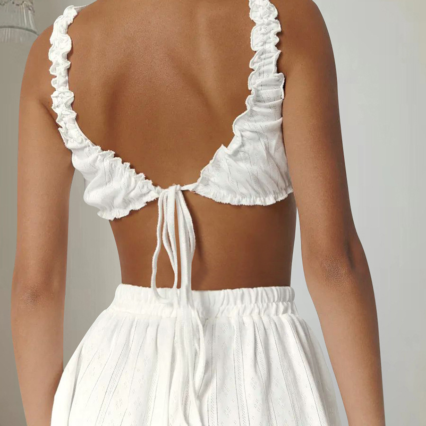 Tejido con cordones, casual para mujer simple, venta al por mayor de pantalones cortos europeos y americanos, cómodos pijamas de tirantes nuevos transfronterizos, servicio a domicilio