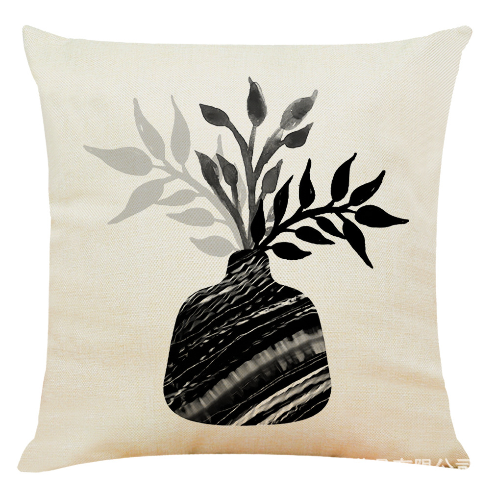 wish 亚马逊新款艺术花盆亚麻抱枕套 汽车抱枕家居沙发靠垫可定制