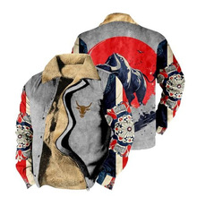 2025跨境现货男士加厚侧缝插袋休闲印花拉链宽松型青年夹克外套