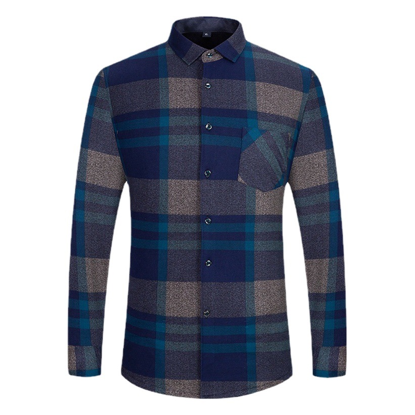 Camisa térmica de los hombres de manga larga de invierno forrada de lana engrosada camisa a cuadros de mediana edad papá lavado de terciopelo camisa de invierno de los hombres