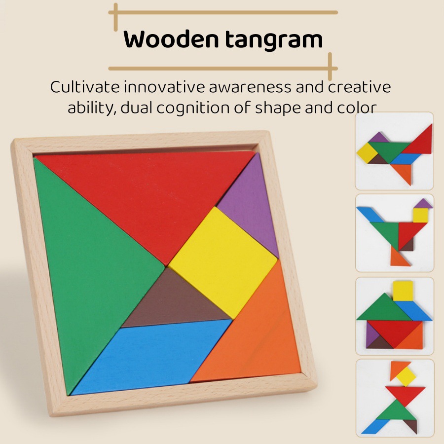 Rompecabezas tridimensional de tangram de madera transfronterizo, desarrollo intelectual de niños pequeños, educación temprana, combinación divertida, juguetes de material didáctico