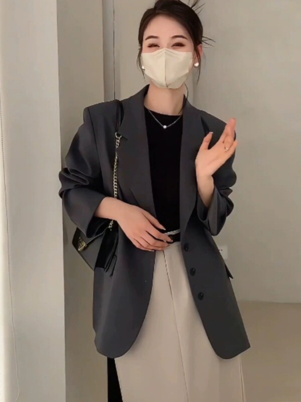 小个子西装外套女炸街黑色职业2025早秋季新款韩系设计感百搭西服|undefined