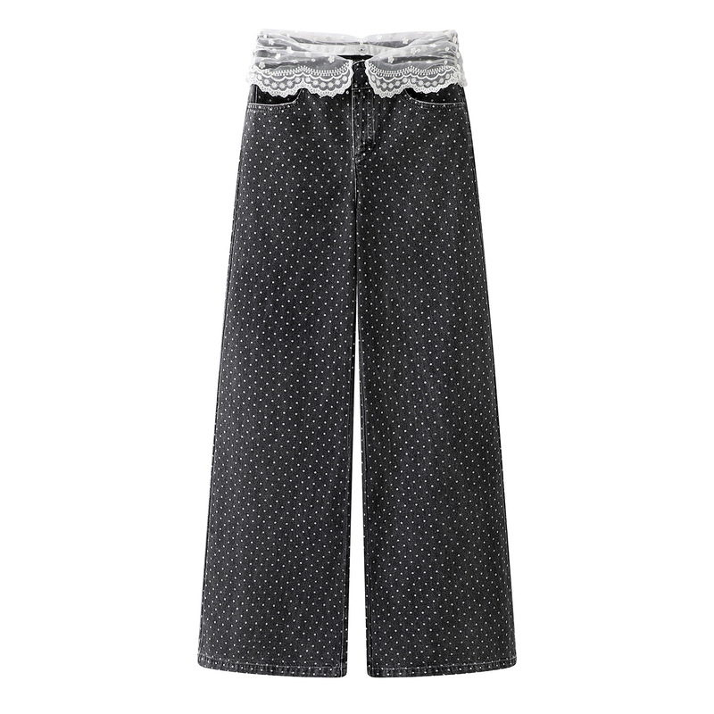 In Stock 2026 Spring New Style Polka Dot Waistband Denim Straight-Leg Casual Pants Ff26C51Np017 In Stock 2026 Spring New Style Polka Dot Waistband Denim Straight-Leg Casual Pants Ff26C51Np017