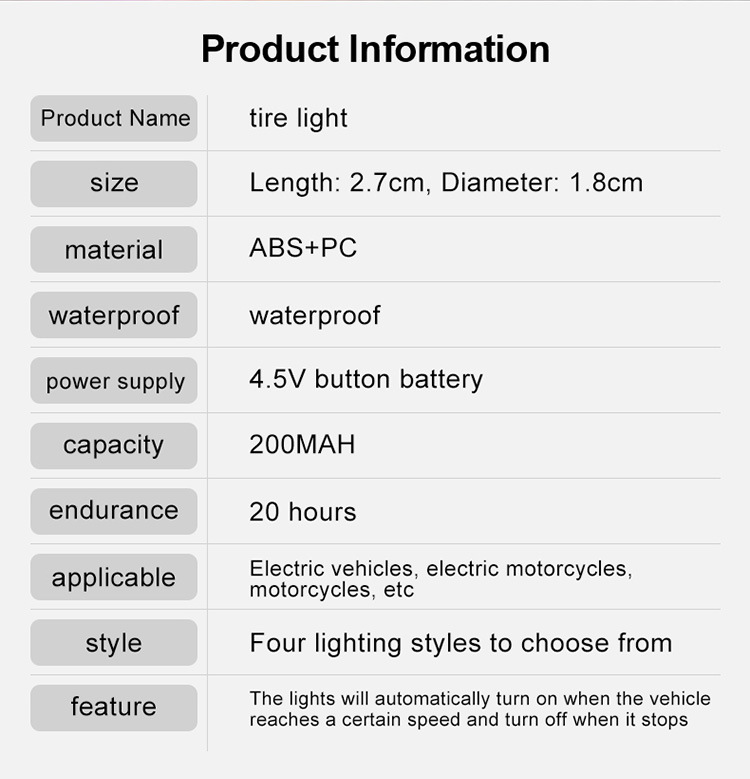 Colorful Wheel Lights for Cars, Bicycle Wheel Lights, Electric Vehicle and Motorcycle Tire Lights, Cool Flashing Valve Lights