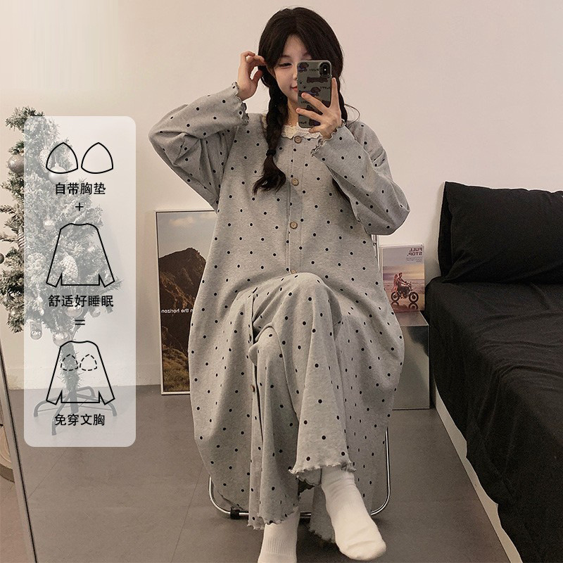 Maternity Two-Piece Dress with Breast Pads, Postpartum Clothing, Autum Pregnant Women Admitted to the Delivery Room, Postpartum Breastfeeding Nightgown