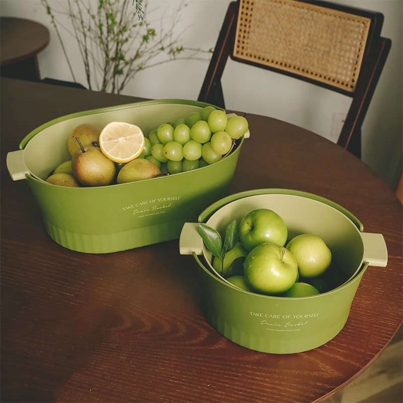 Japanese Style Simple Double Layer Fruit and Vegetable Draining Basket Household Kitchen Cleaning Draining Basket Plastic Fruit Basket Washing Vegetable Basket