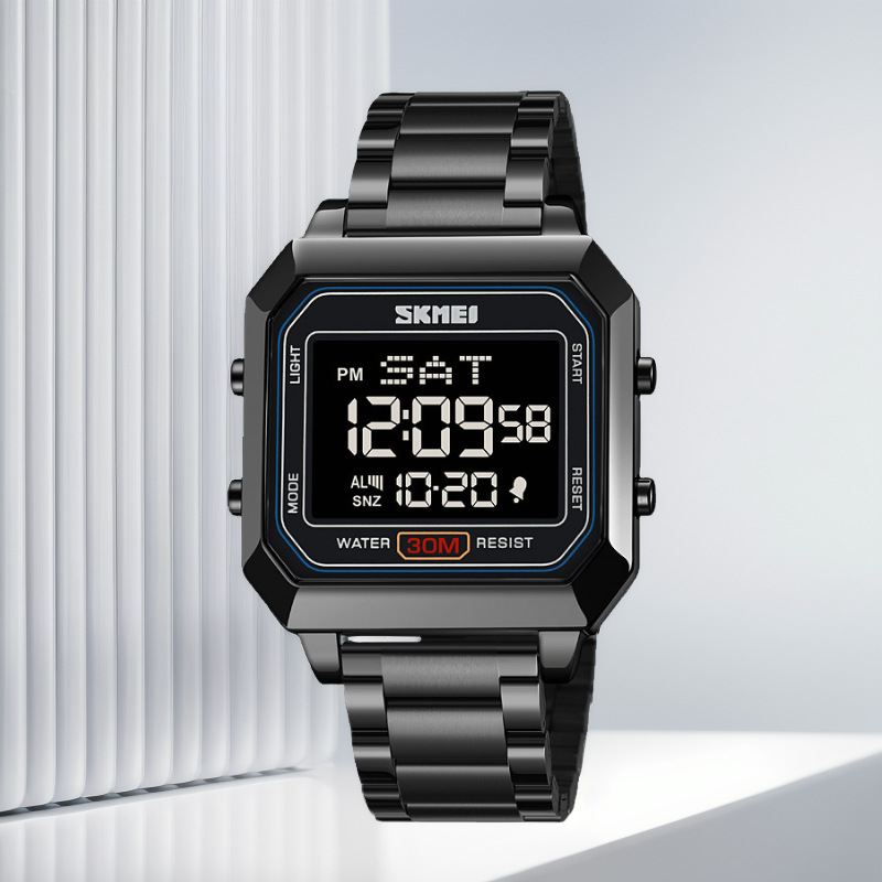 Time beauty men's electronic watch square steel band student watch multifunctional sports waterproof luminous electronic watch