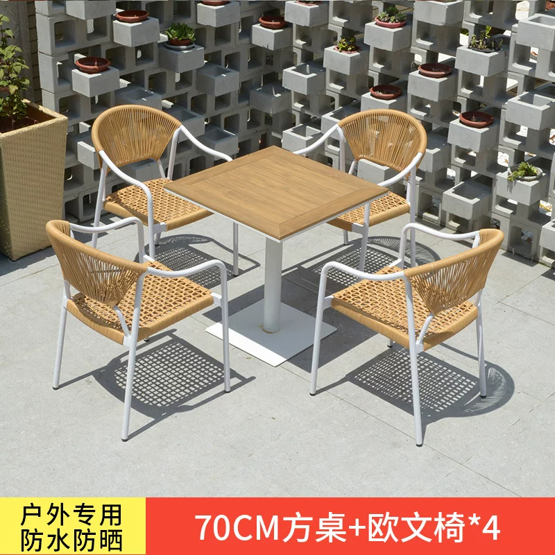 Mesa y silla de patio al aire libre, terraza de jardín de caña, balcón, mesa y silla de caña casuales, combinación de mesa y silla al aire libre
