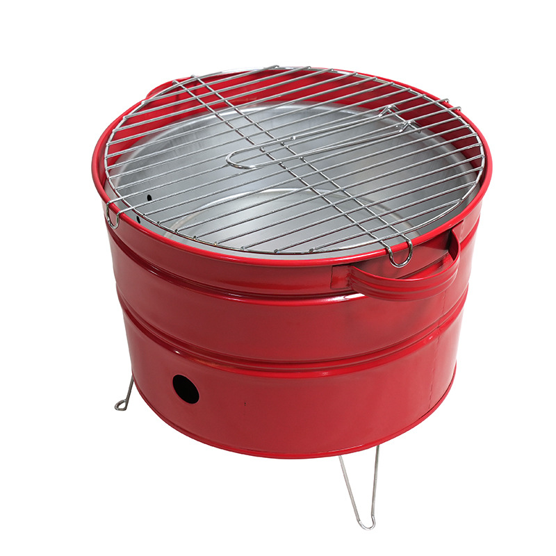 Barbacoa de cubo gruesa portátil de 14 pulgadas al por mayor, barbacoa doméstica al aire libre, barbacoa en forma de cubo, barbacoa de patio