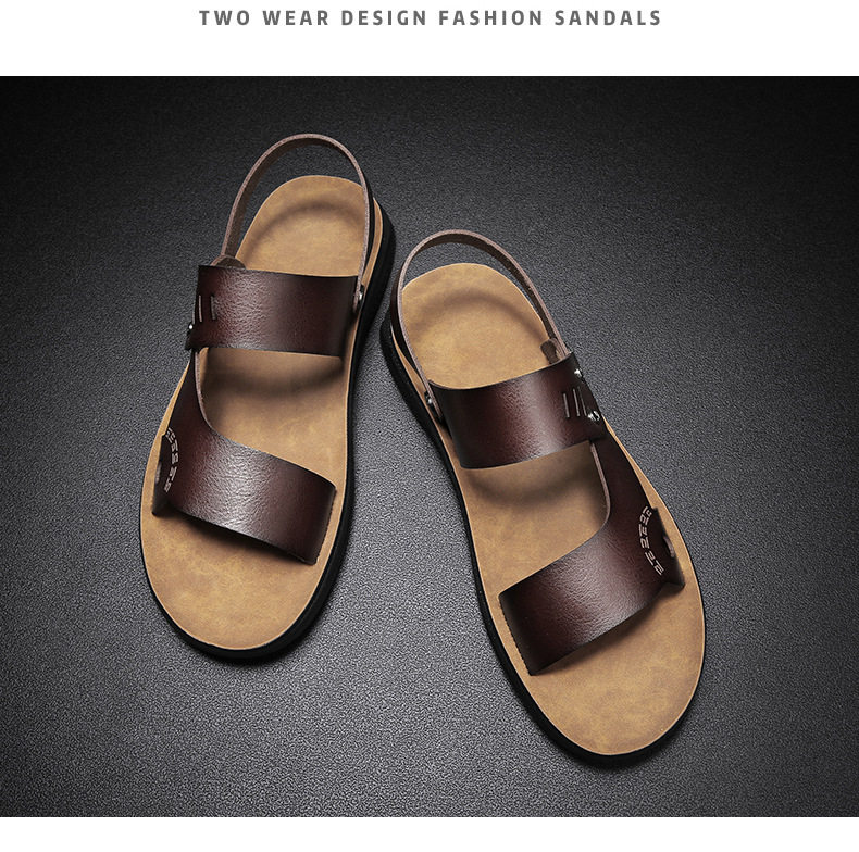 Dép sandal nam hở ngón quai ngang chất liệu da PU chống trơn trượt, size lớn đi ngoài trời và đi biển — Màu nâu, Màu đen chi tiết 18