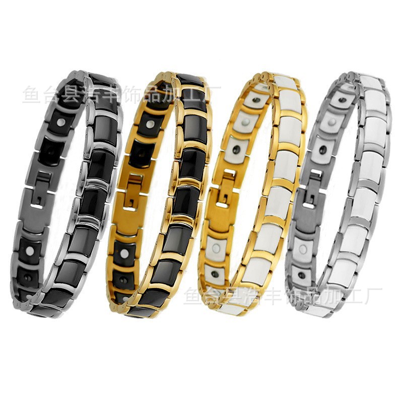 LAZADA jewelry supply titanium steel with ceramic gold-plated strong magnetic stone boys simple bracelet a generation of hair