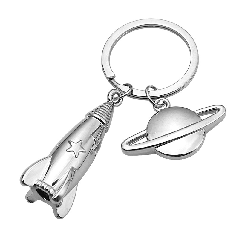 Astronaut And Spaceship Rocket Car Keychain Metal Accessory_voghion.com