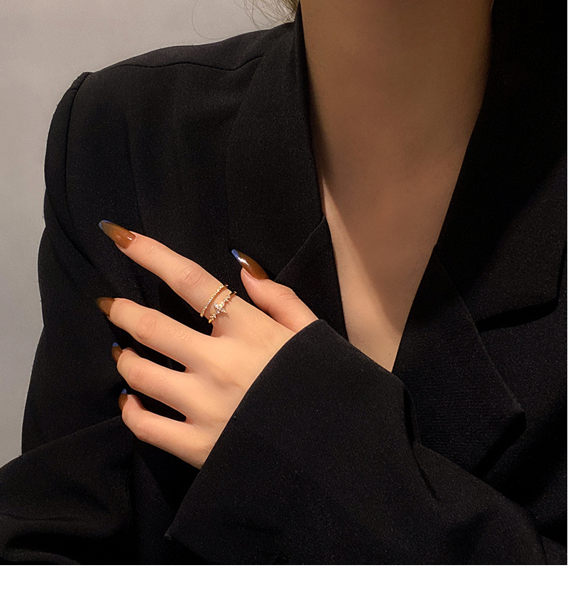 Korean Simple Ring Personality Trend Double Ring Micro-inlaid Zircon Index Finger Ring display picture 1