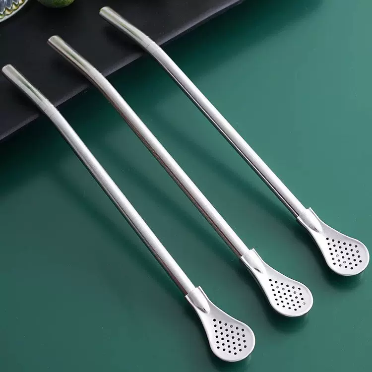 外贸不锈钢吸管勺马黛茶过滤吸管勺花茶咖啡搅拌勺创意可拆卸勺头