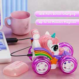 爆卖遥控翻滚喷雾摆臂车两栖水陆双面特技车独角兽遥控翻斗车玩具