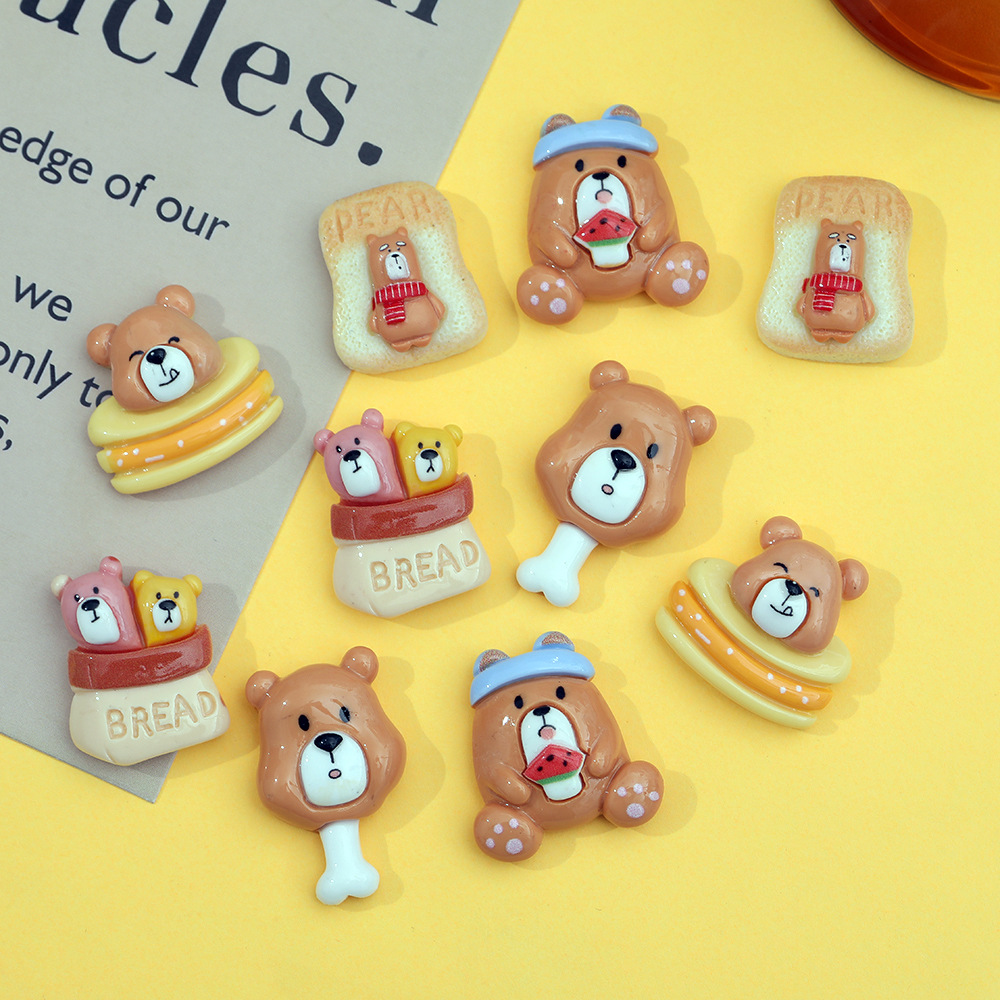 Nuevo japonés tostadas cara grande oso DIY accesorios de resina simulación hueso oso teléfono caso llavero horquilla al por mayor