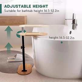 欧式风木制浴室置地式置物架可升降便携可移动卫浴用品放置