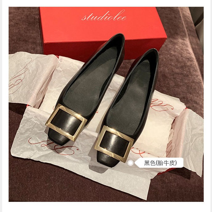 葡萄妈同款2025新款方扣小方头浅口高跟鞋女粗跟百搭瓢鞋通勤单鞋