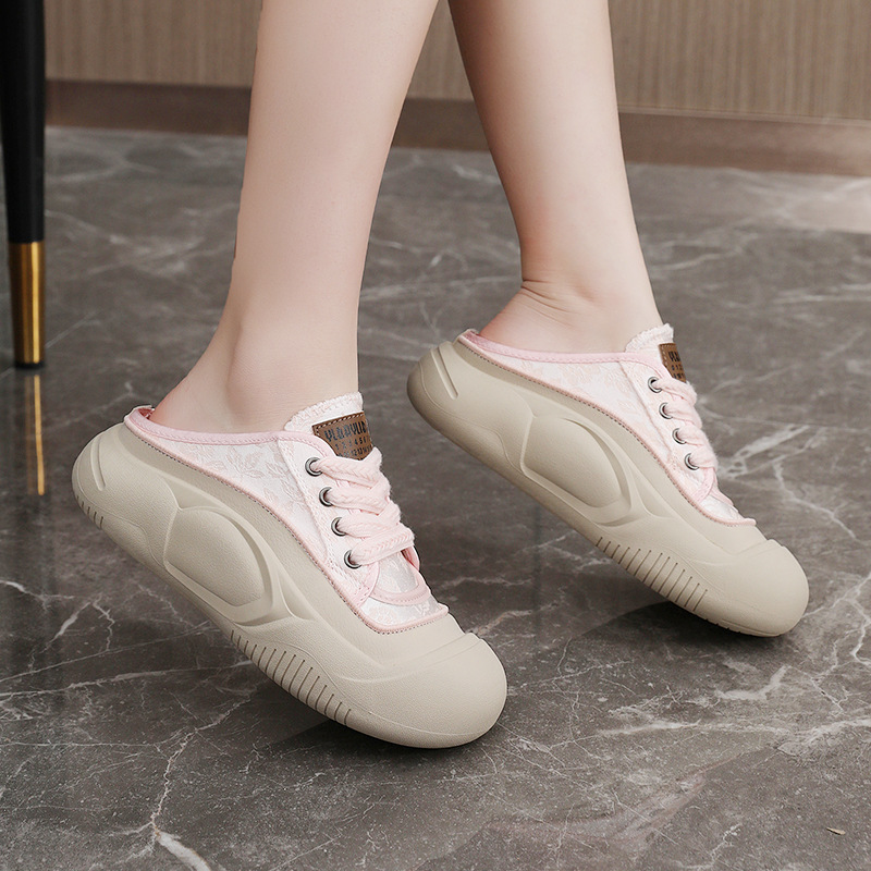 Zyxfl53 New Mesh Half For Women New Summer Trendy Casual Breathable Thick Sole Height Increasing Slippers_voghion.com