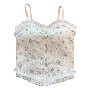 Sweet lace floral small sling beauty back vest girl wrapped chest with chest pad outer wear bottoming hot girl tube top