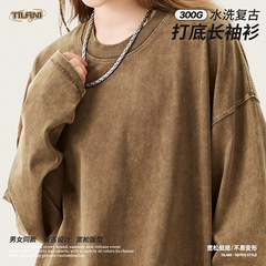 TILANI men's clothing 24FW heavy washing 300G pure cotton needle and thread picking design retro men's and women's long-sleeved T-shirt