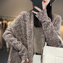 2023秋冬新款V领羊绒针织衫披肩女中长款气质慵懒风羊毛外套上衣