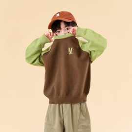 儿童秋冬针织毛衣男童加绒加厚拼色打底衫儿童宽松百搭保暖上衣潮