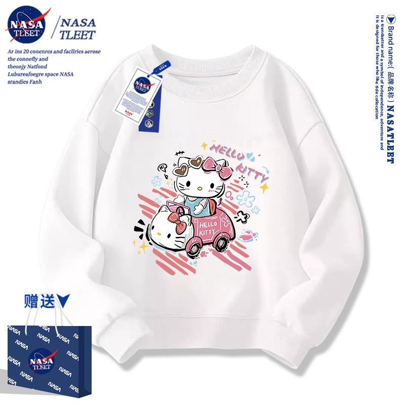 NASA x Hello Kitty Fashion Crew Neck Sweatshirt Cute and Sweet Top KT Cat Base Shirt