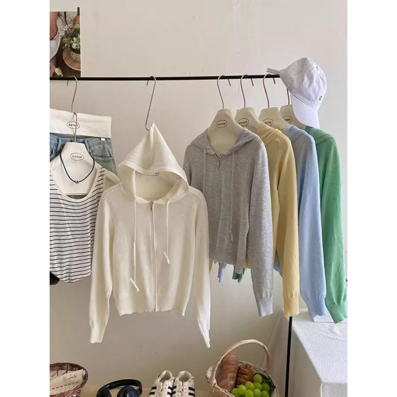 Bamboo Linen Cotton Long-Sleeved Hooded Knitted Sun Protection Cardigan Women's Summer Lazy Loose Casual Top Thin Jacket