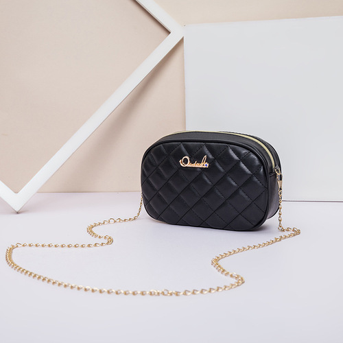 Round bag 2024 spring and summer fashionable and versatile rhombus embroidered chain bag single shoulder crossbody bag for women trendy and versatile mobile phone bag