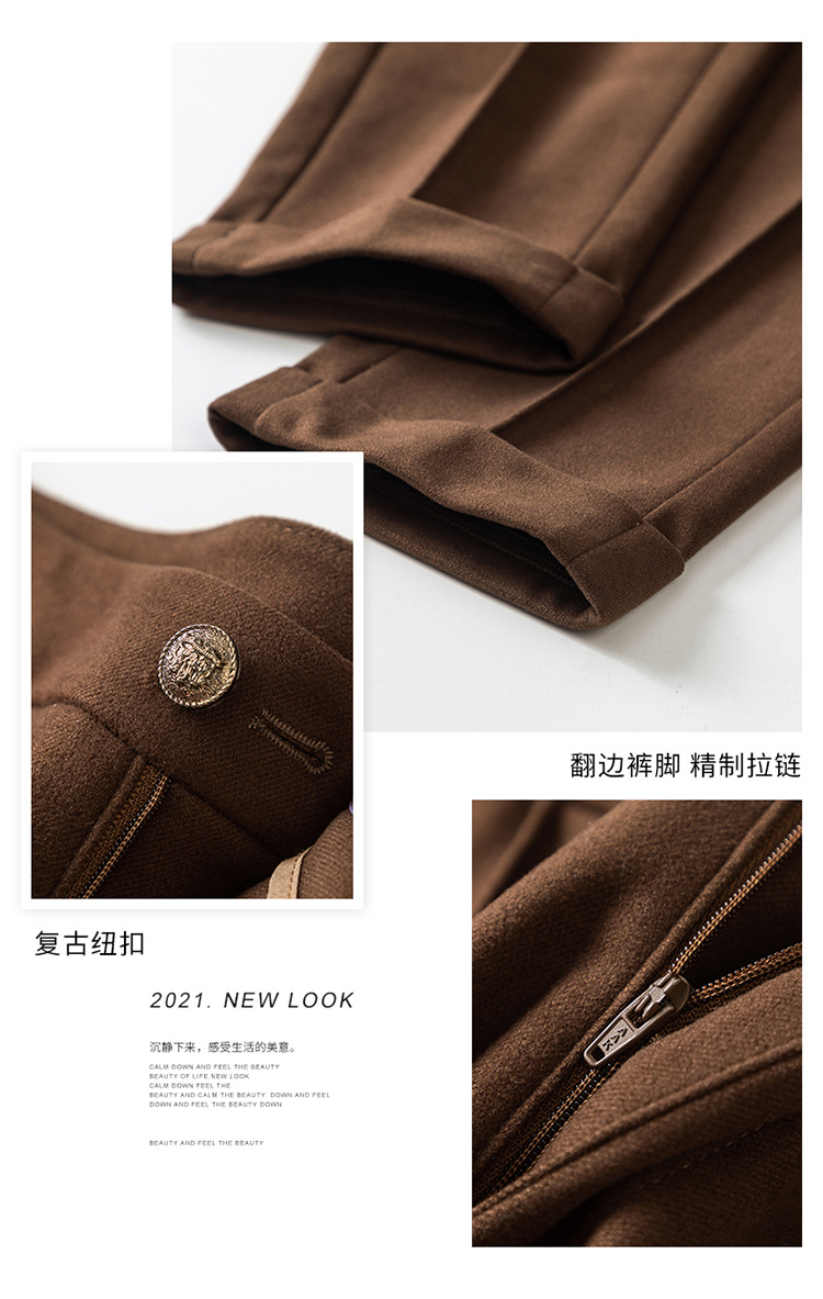 Quần len ống đứng nữ cạp cao dáng suông — Màu đen chi tiết 5