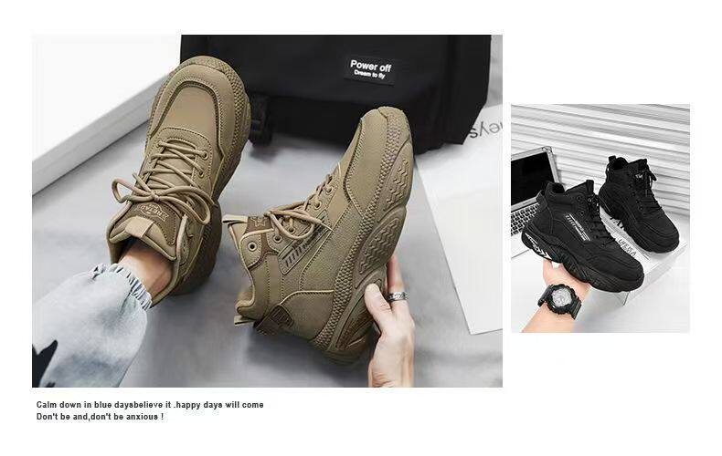 Giày bốt Martin nam cổ cao phong cách retro, đế cao 3 cm, buộc dây phía trước — K807 Kaki, K807 màu xám, K807 màu đen chi tiết 2