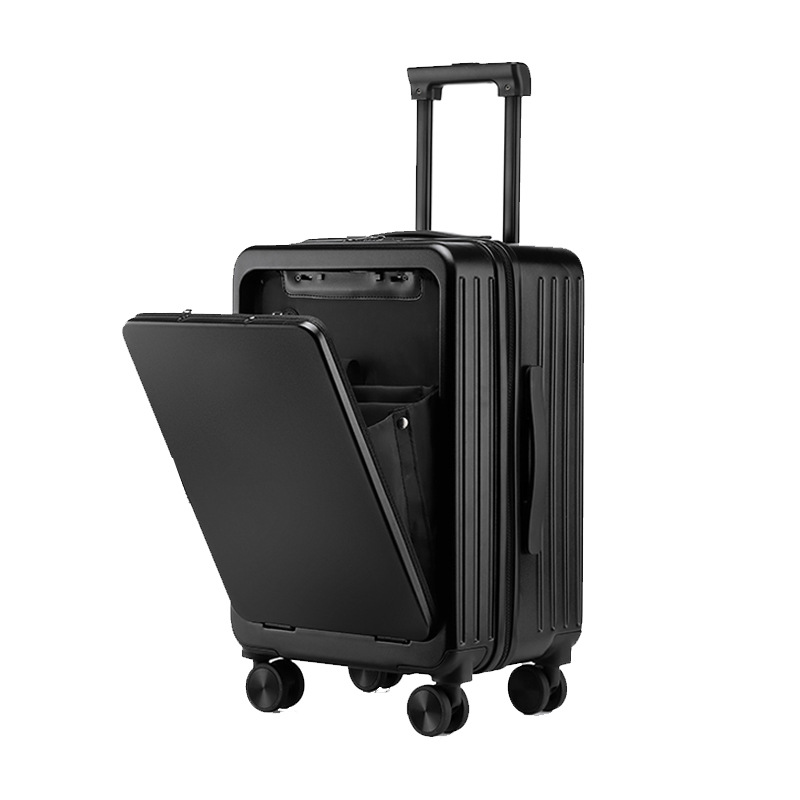 Vali đa năng mở nắp trước 20 inch có ngăn laptop và móc treo, bánh xe xoay 360 độ — Màu đen, Màu xám