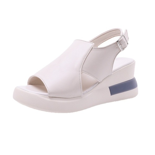 Platform wedge sandals for women, summer high-heeled fish mouth women's shoes, soft leather, height increasing, chunky shoes