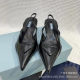 High Version P Home Triangle Standard Baotou Sandals Women's New Cat Heel Fairy Wind Rear Empty Leather Pointed High Heels