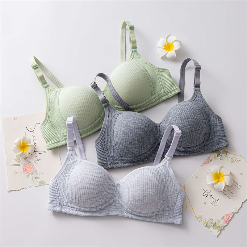 Japanese simple cotton underwear girl high school students Korean version of no underwire bra on the anti-sagging collection of thin