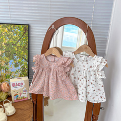 Summer 2024 New Arrival Girls' Top Children's Fashion Short Sleeve Blouse Cute Little Girl Floral Dress