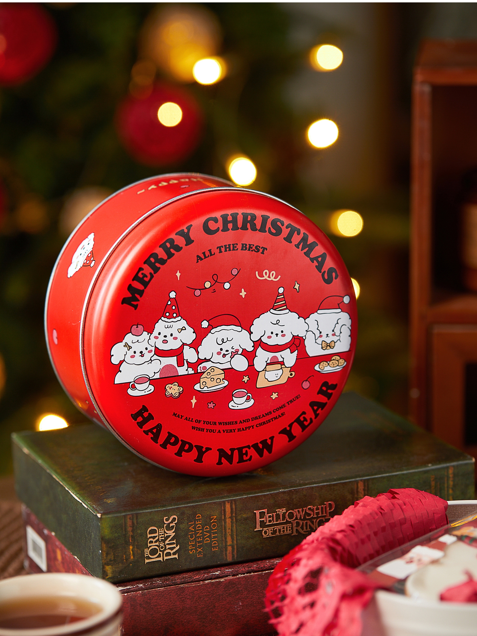 Navidad creativa galletas de cacao croquete cajas de embalaje de caramelo taffy tortilla de nieve redonda caja de hierro