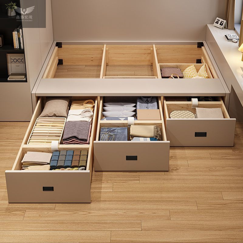 Cama de madera maciza japonesa dormitorio almacenamiento cama de almacenamiento cama de piso tatami sin cabezal de cama cama cama de piso tipo caja alta cama de piso tipo pequeño
