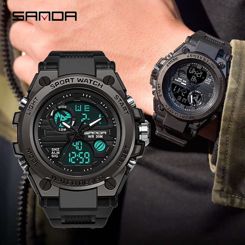 SANDA 739 de moda multi-funcional digital impermeable reloj electrónico al aire libre militar reloj deportivo para hombres