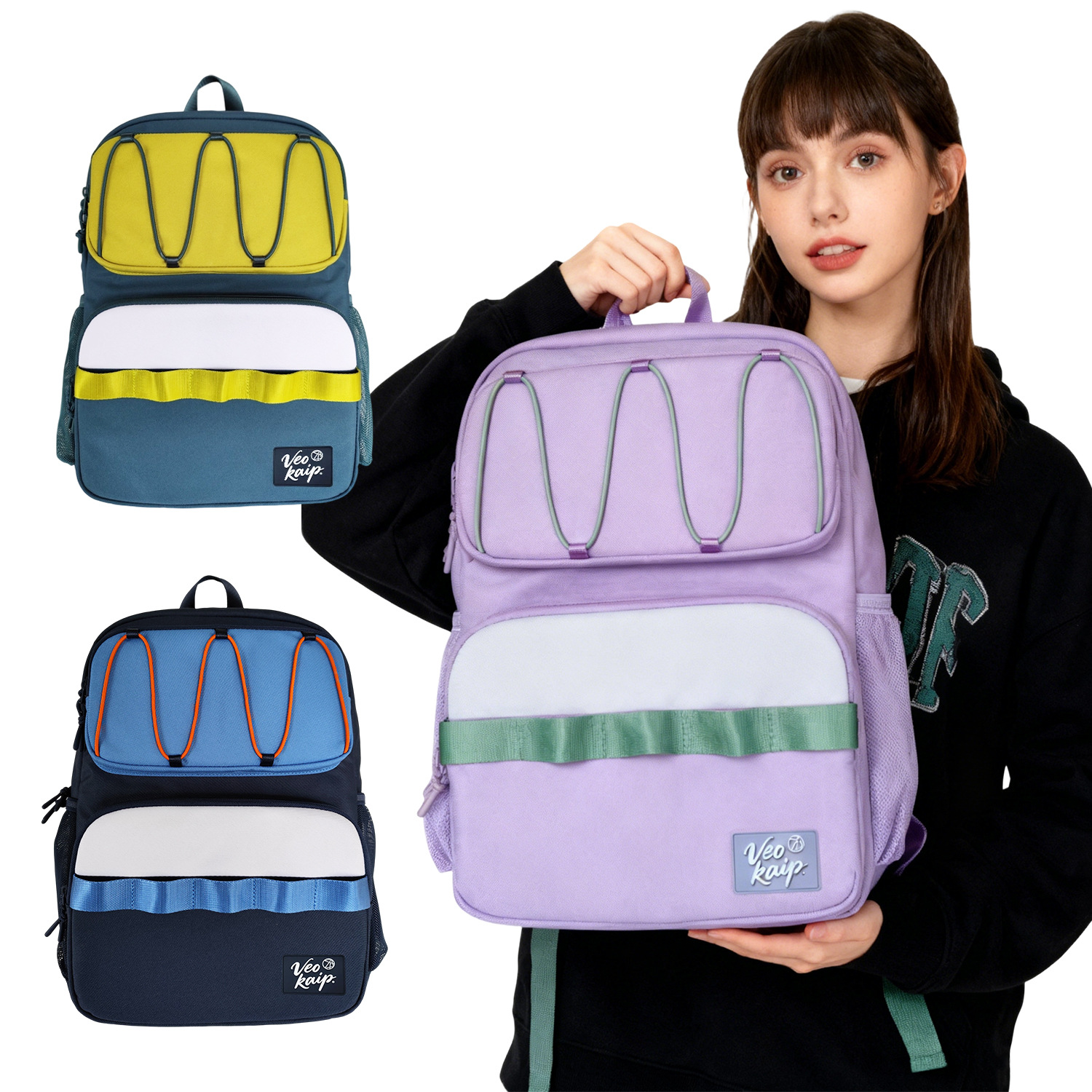 Cross-Border College Style Contrasting Color Backpack Student Backpack Fashionable Pu School Bag Large Capacity Water-Repellent Couple Backpack