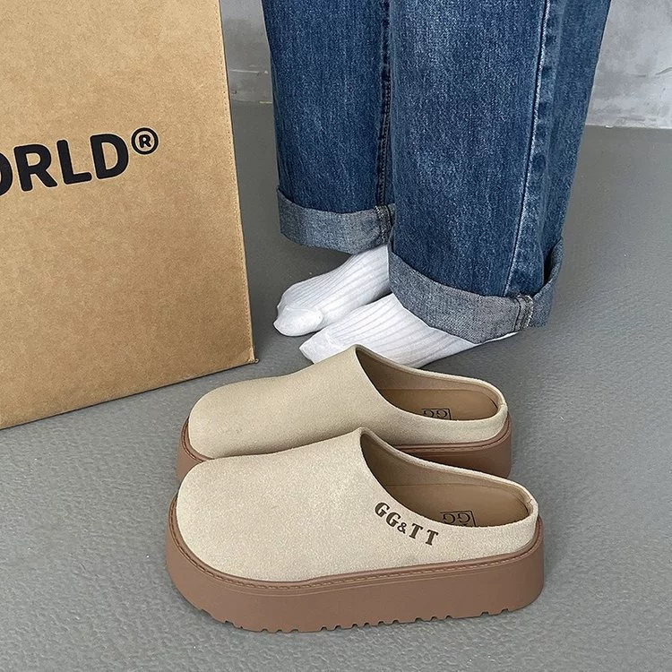 Net Red ретро Баотоу половинные тапочки женский осень-зима 2024 новый внешний вид кексы с толстой шеей кен обувь повседневная волна