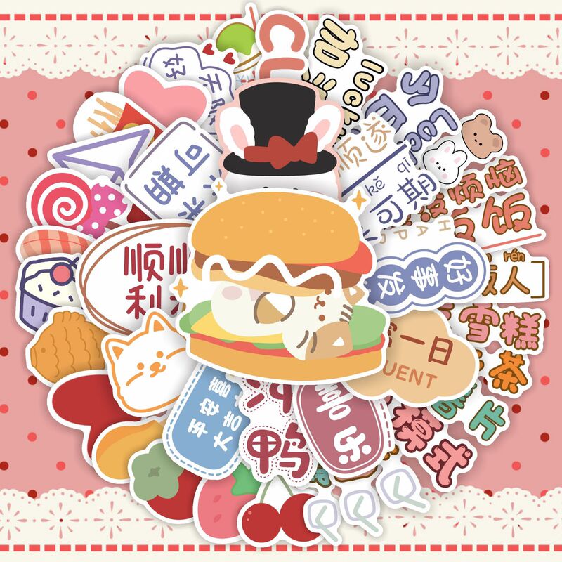 50 new cute hamburger girl text etsy stickers cute cup mobile phone shell decorative stationery stickers