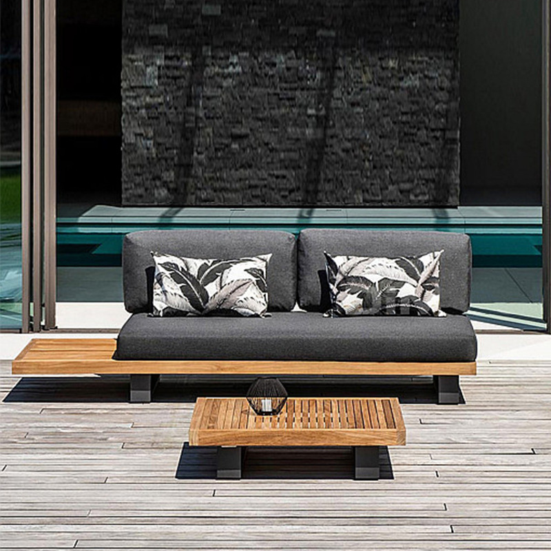Sofá al aire libre patio jardín de madera maciza combinación de ocio al aire libre balcón impermeable muebles de teca caña